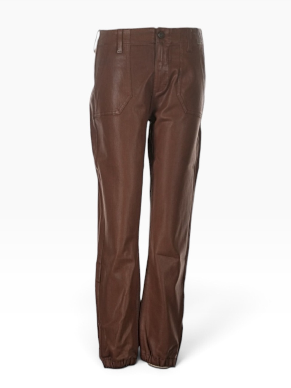 PAIGE Mayslie Jogger 28 Cognac Luxe Coated Brown Utility Pants Ankle Zip NWOT